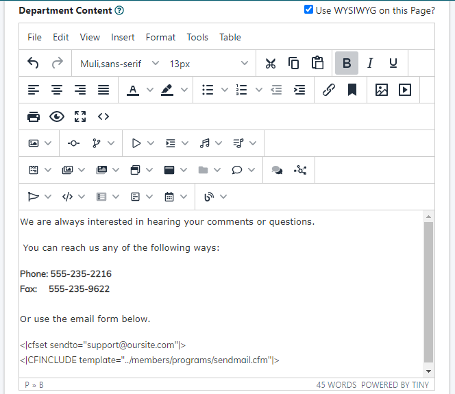 Edit the Information Found on the Contact Us Pages